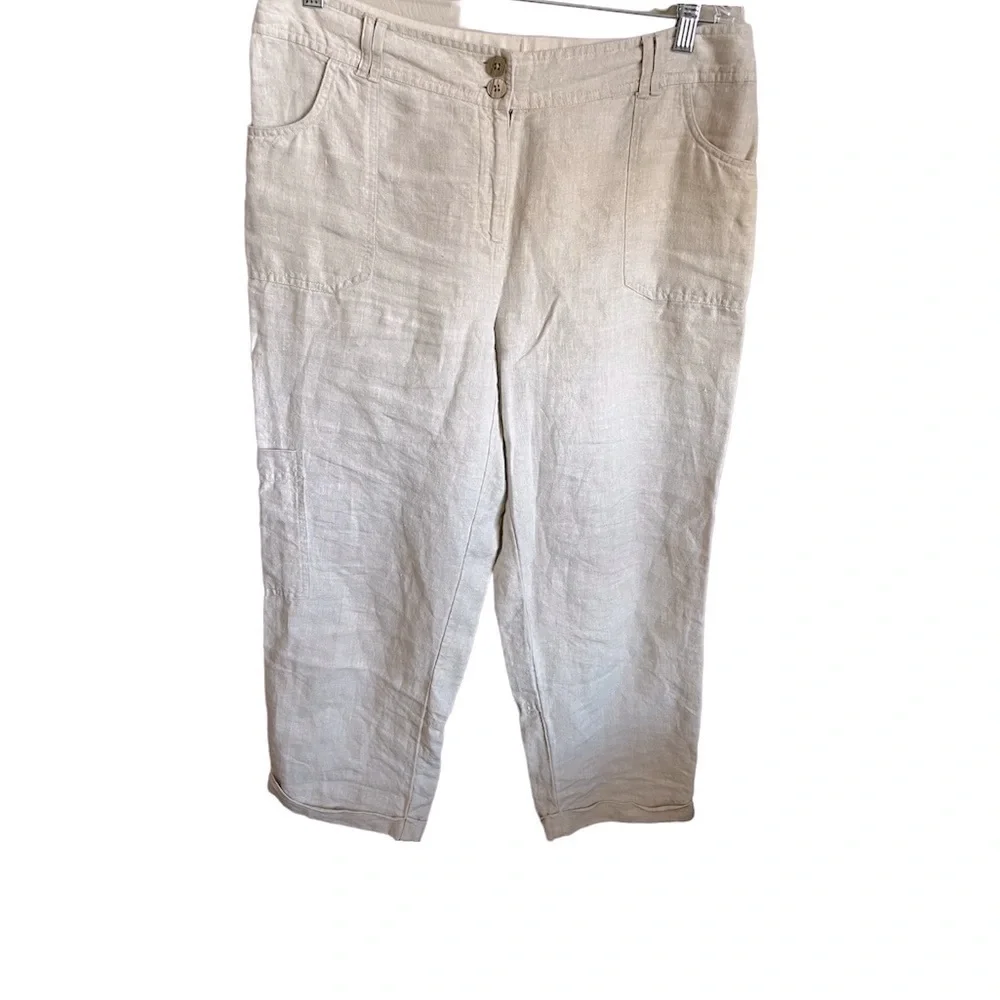 Chicos Linen High Rise Crop Cuffed Capris - Picture 2 of 9
